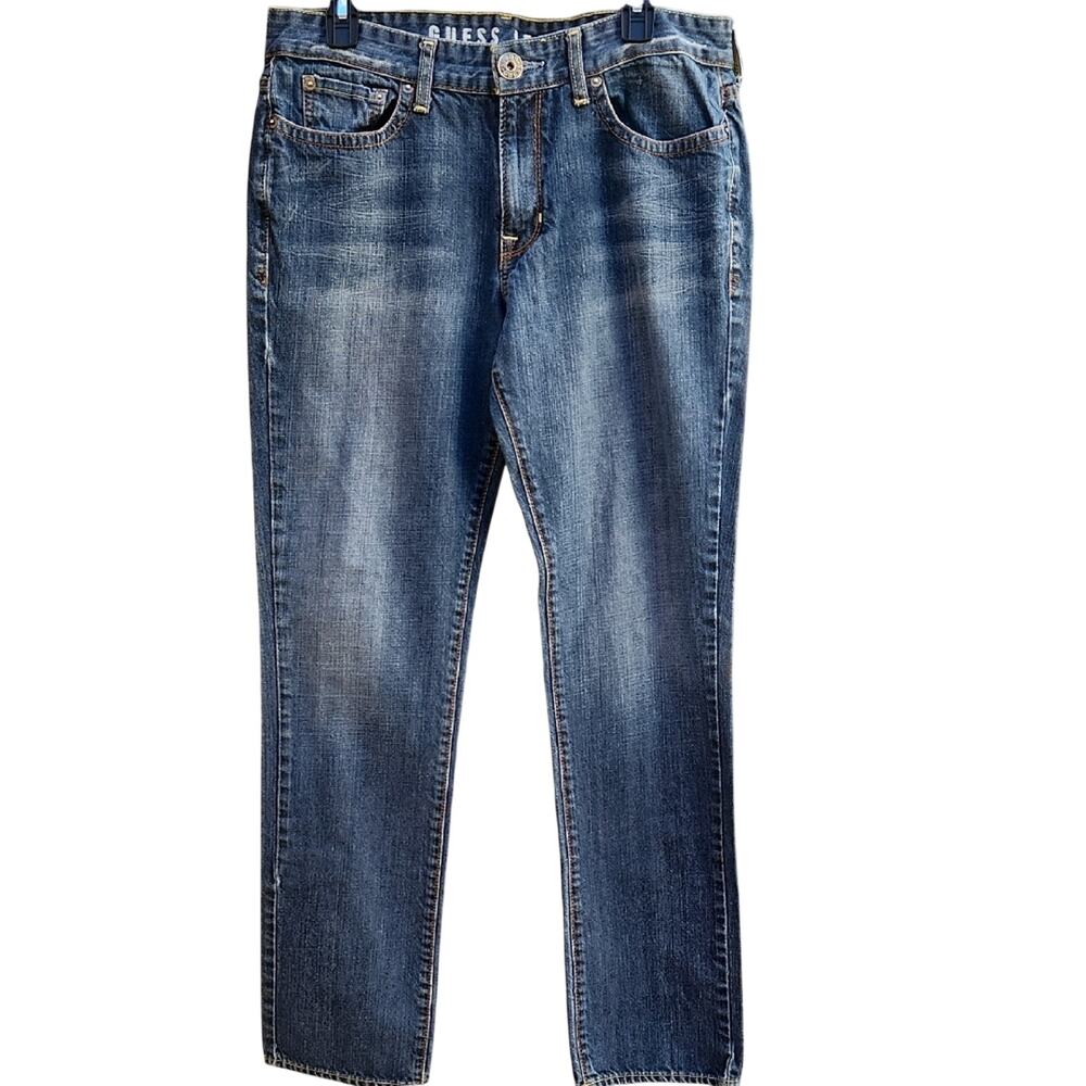 GUESS Brit Rocker 34x32 Men's Straight Jeans in Deep Blue